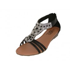 W8702L-B - Wholesale Women's "EasyUSA" Rhinestone Upper Sandals ( *Black Color ) 